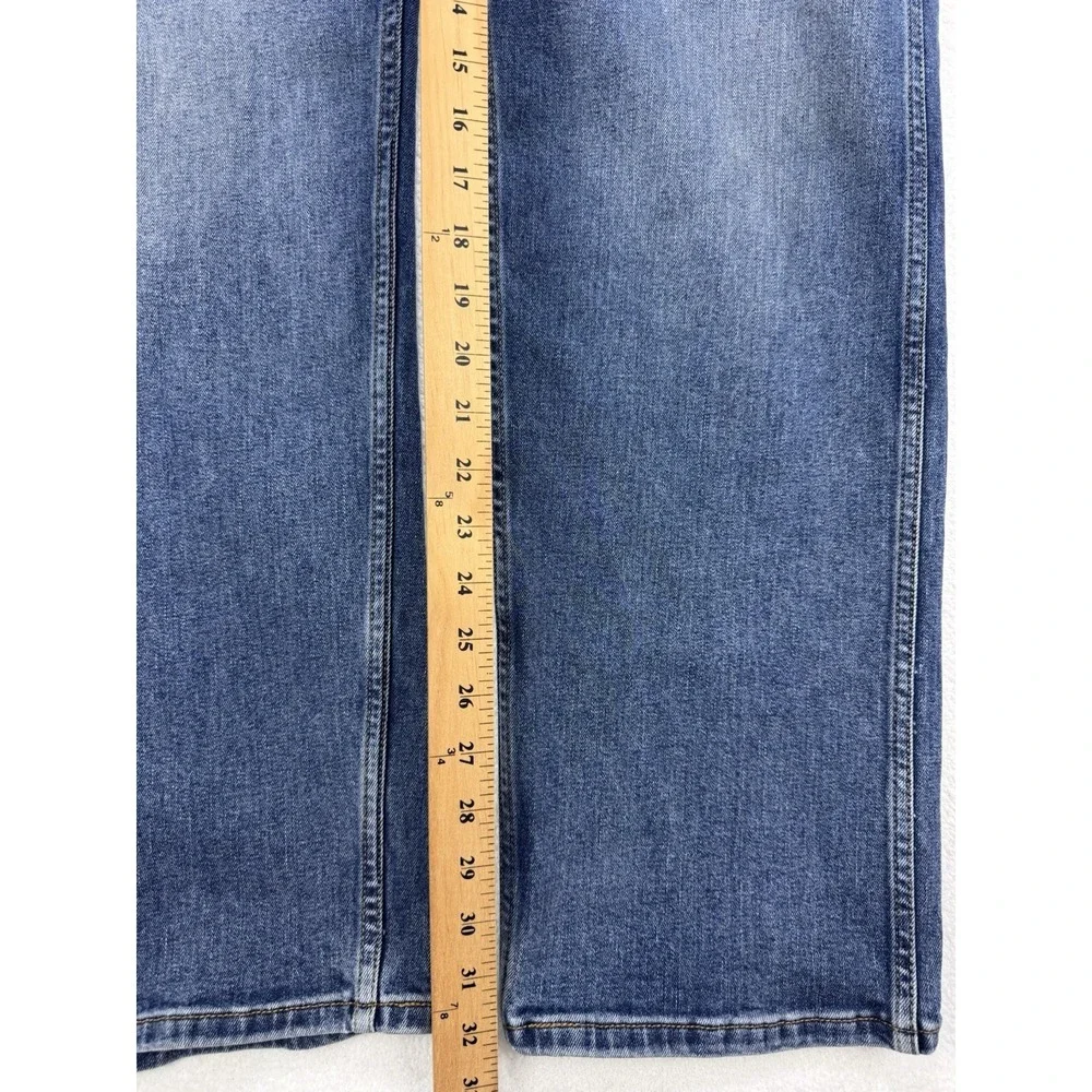 Levis Workwear Fit Jeans Men 38x32  Blue Straight Whisker Distress Stretch Denim